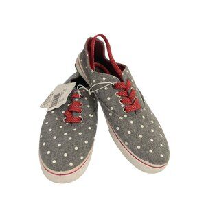 Disney Minnie Mouse women Size 8 Gray Polka Dot Sneakers red sparkle laces NWT